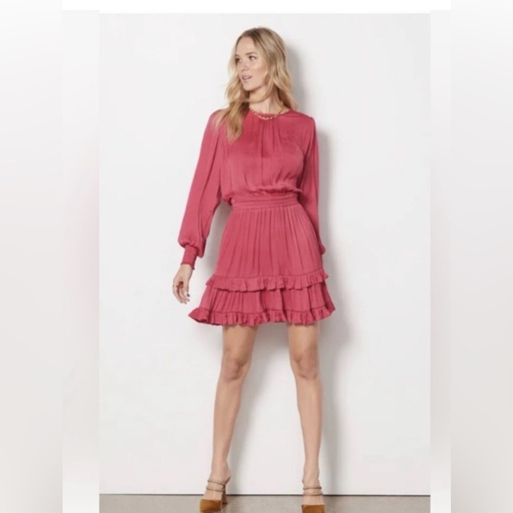 Evereve Hailey Mini Dress Size M Long Sleeve Ruffle Satin